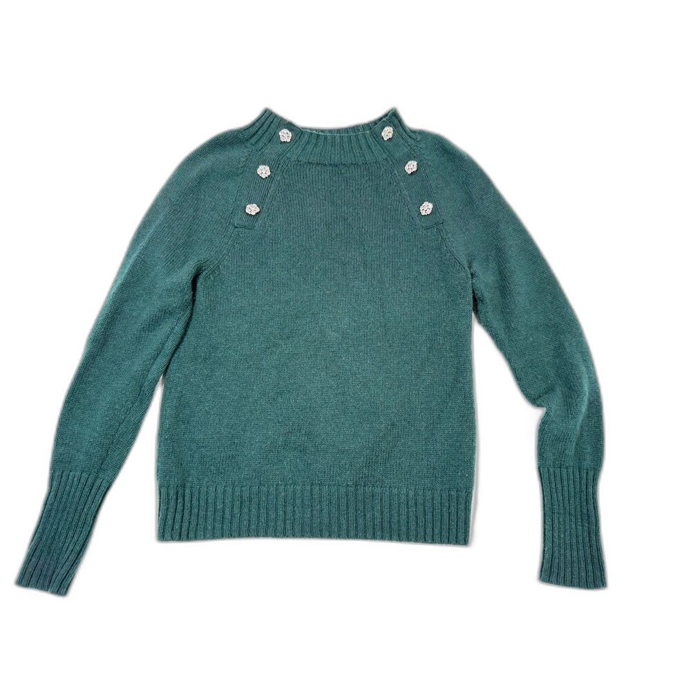 J.Crew Green Jeweled Button Shoulder Sweater Womens XS Wool Blend Knit